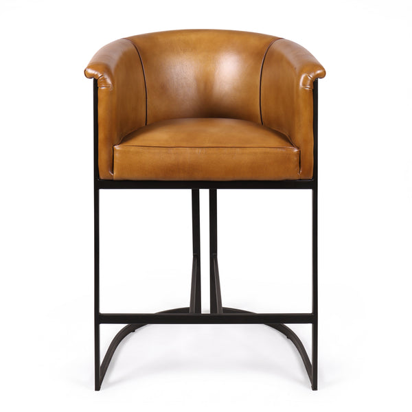Genuine Leather Brown Bar Stool with Iron Legs – Brooklyn