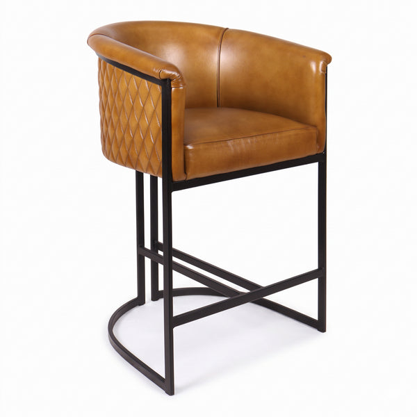 Genuine Leather Brown Bar Stool with Iron Legs – Brooklyn