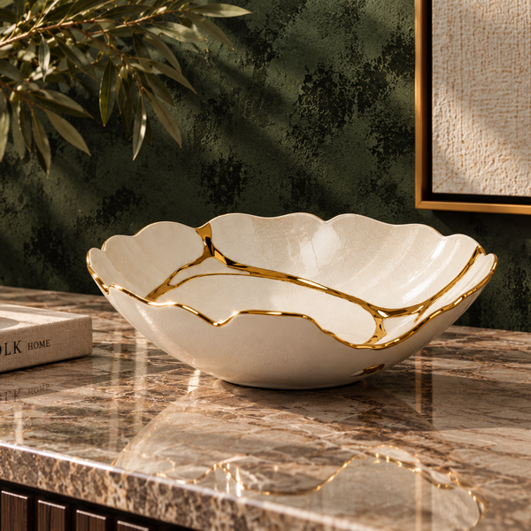 White & Gold Decorative Bowl - 31cm
