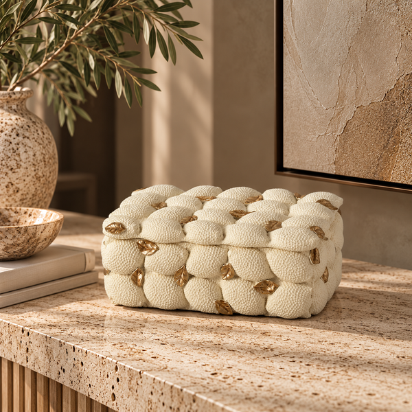 White & Gold Lemon Decorative Resin Box - 22cm