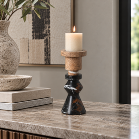 Black & Brown Marble Candlestick – 23cm