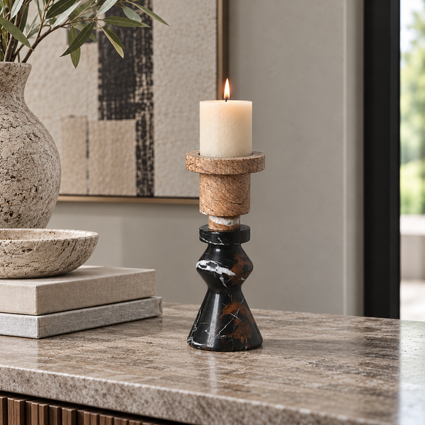 Black & Brown Marble Candlestick – 23cm