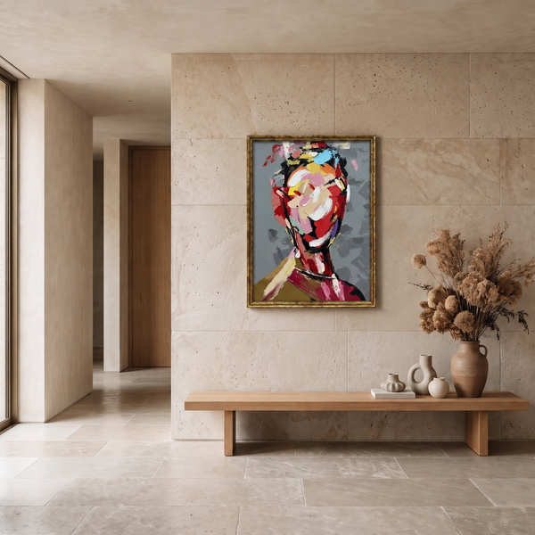 Modern Abstract Canvas Wall Art Gold Frame - Large Contemporary Statement Piece 75 x 100 cm