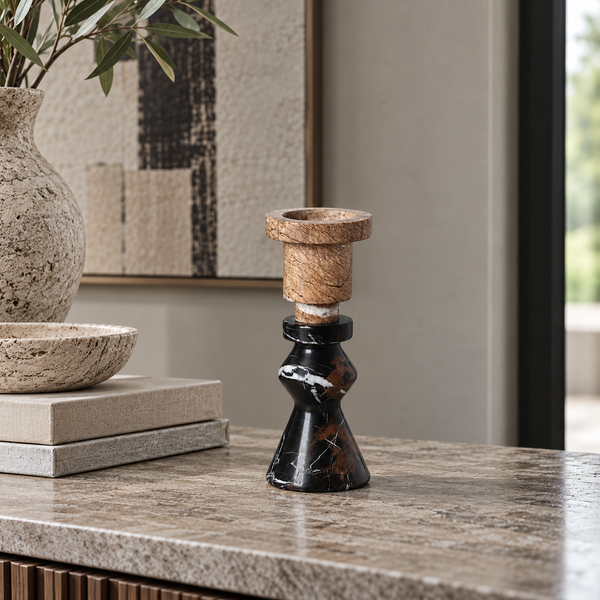 Black & Brown Marble Candlestick – 23cm