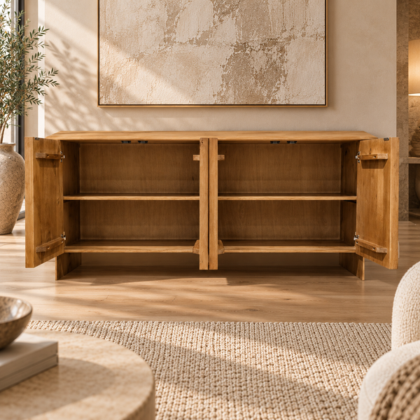 Solid Mango Wood Fluted Sideboard 180cm - Parma
