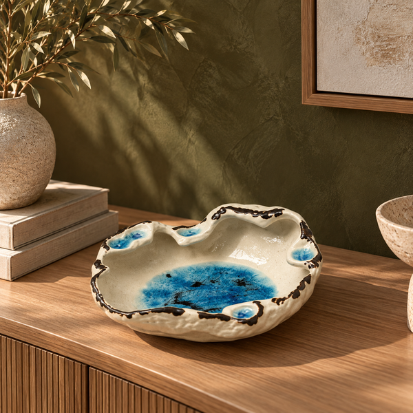 Blue & Cream Decorative Ceramic Bowl - 30cm
