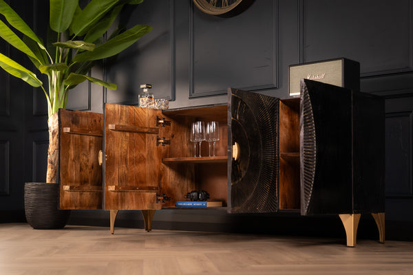 Sunset Handcrafted Solid Mango Wood Black Sideboard 177 cm 2.0