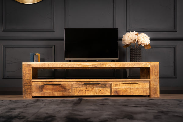 Woodland solid mango wood TV board unit with 3 drawers natural 170 cm