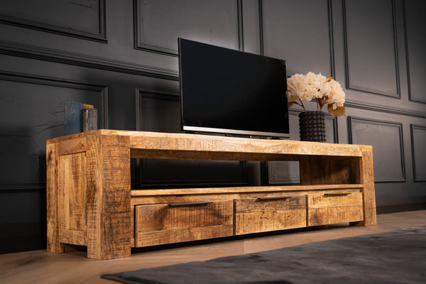 Woodland solid mango wood TV board unit with 3 drawers natural 170 cm