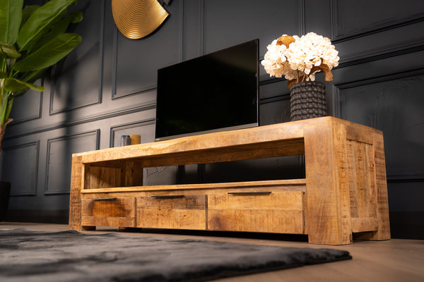 Woodland solid mango wood TV board unit with 3 drawers natural 170 cm