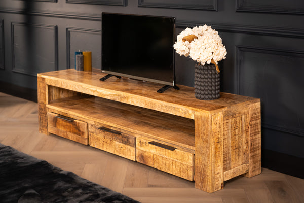 Woodland solid mango wood TV board unit with 3 drawers natural 170 cm