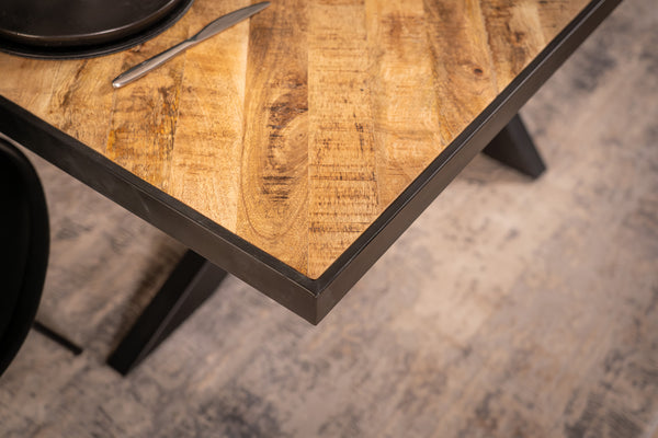 Laguna Industrial Style Mango Wood Industrial Dining Table with Black Spider Legs and Black Edge 200 cm