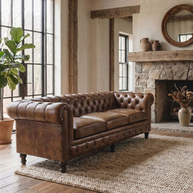 Chesterfield Genuine Leather 3 Seater Sofa 216 cm – Stratford Antique Brown