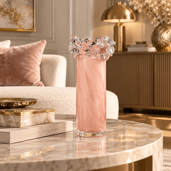 Pink Crystal-Effect Handmade Glass Vase - 28cm