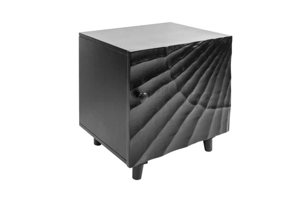 Solid bedside table SCORPION 50cm black mango wood side table with 3D carvings