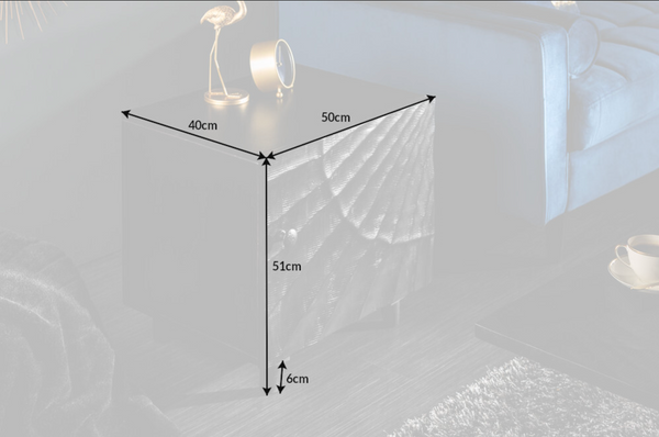 Solid bedside table SCORPION 50cm black mango wood side table with 3D carvings