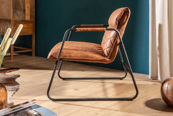 Mustang Lounger Retro Antique Light Brown Chair with Decorative Stitching