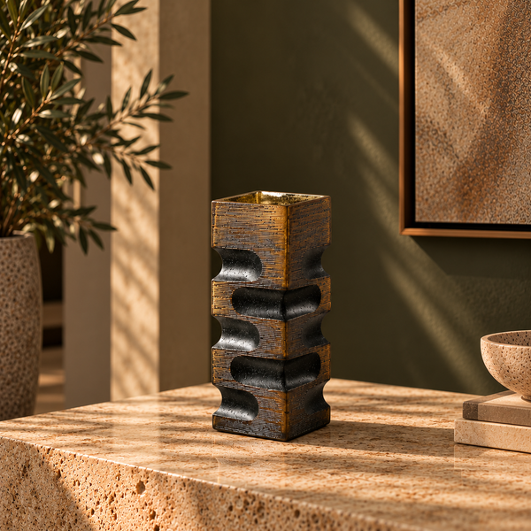 Handmade Sculptural Smoked Gold Glass Vase - 30cm
