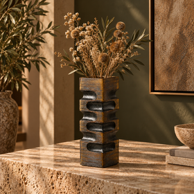 Handmade Sculptural Smoked Gold Glass Vase - 37cm