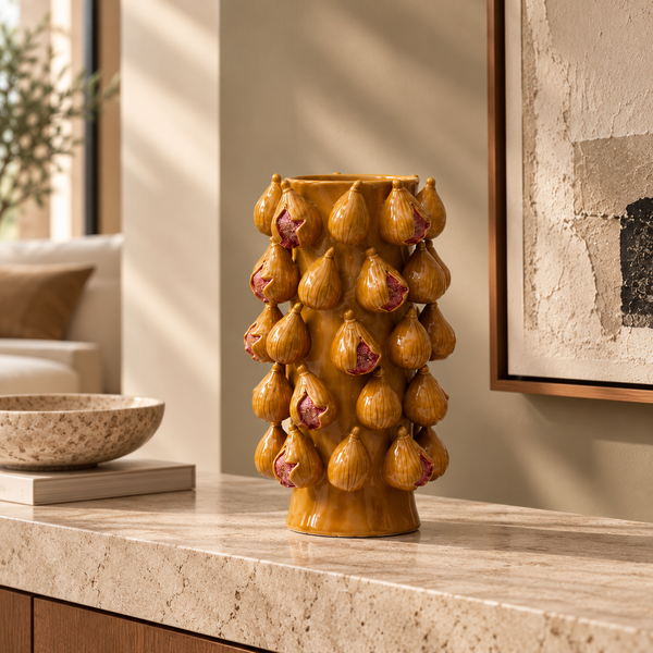 Mustard Yellow Handmade Fig Ceramic Vase - 39cm
