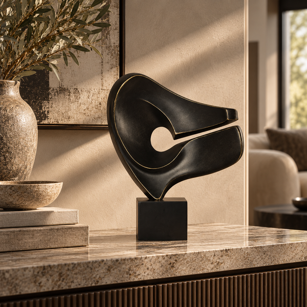 Black Abstract Ear-Shaped Resin Sculpture - 40cm