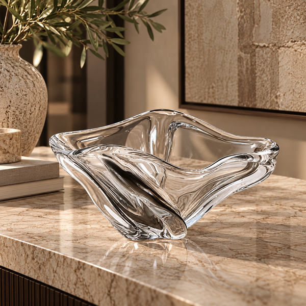 Clear Handmade Sculptural Glass Bowl - 34cm