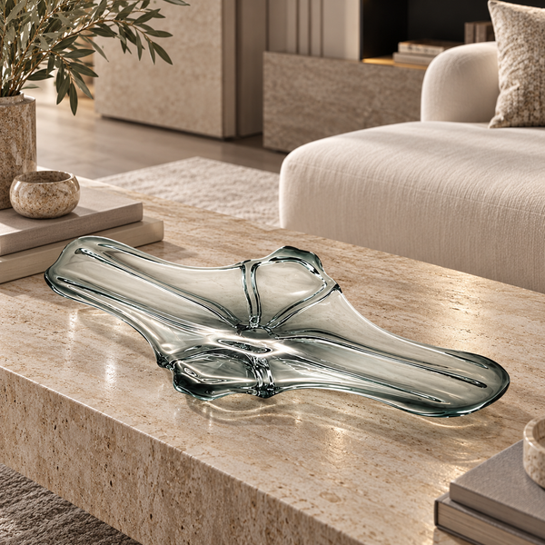 Clear Leaf-Shaped Handmade Glass Decorative Plate - 79cm
