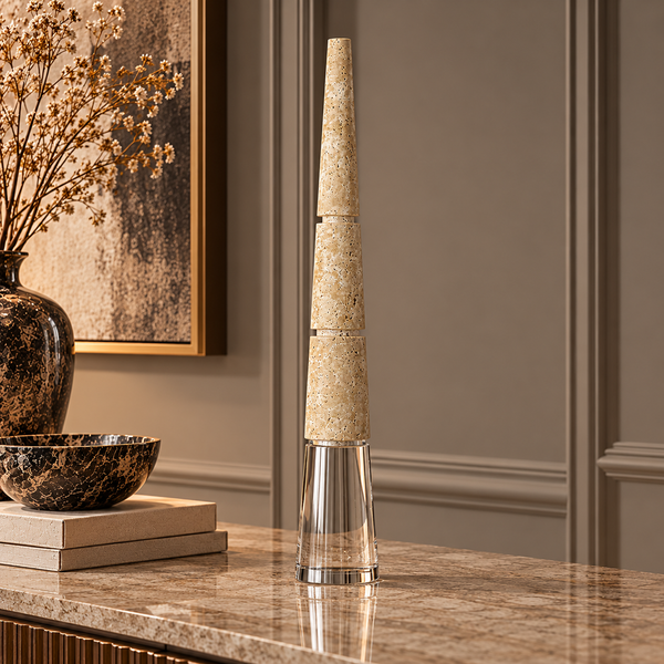 Cream Marble & Crystal Obelisk Ornament - 50cm