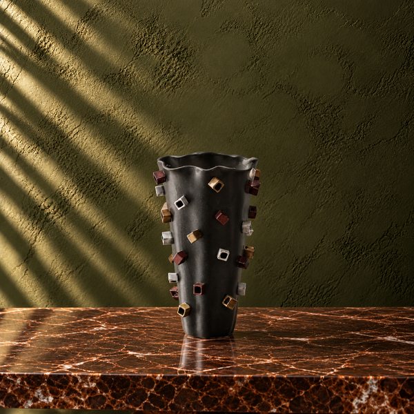 Black Multicoloured Textured Ceramic Vase - 41cm
