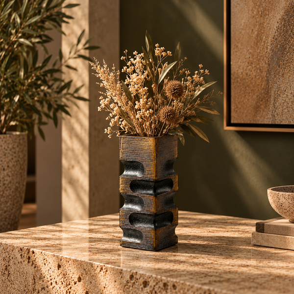 Handmade Sculptural Smoked Gold Glass Vase - 30cm