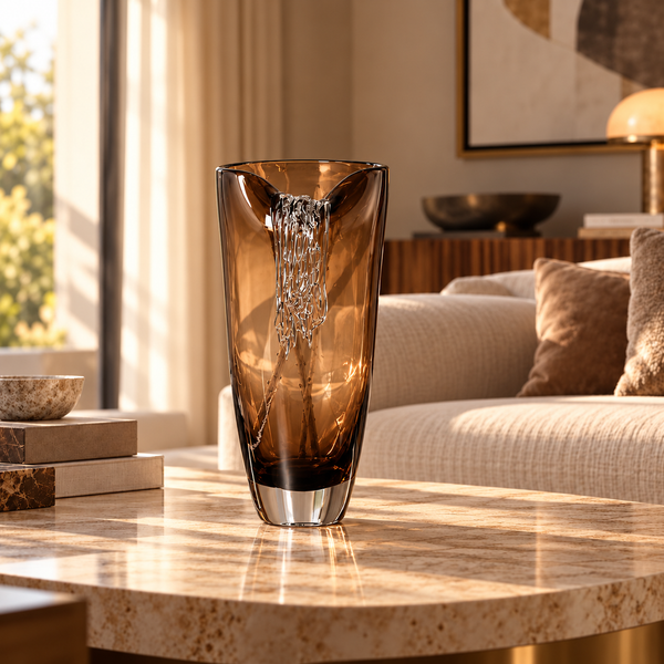Smoked Brown Handmade Glass Vase - 35cm