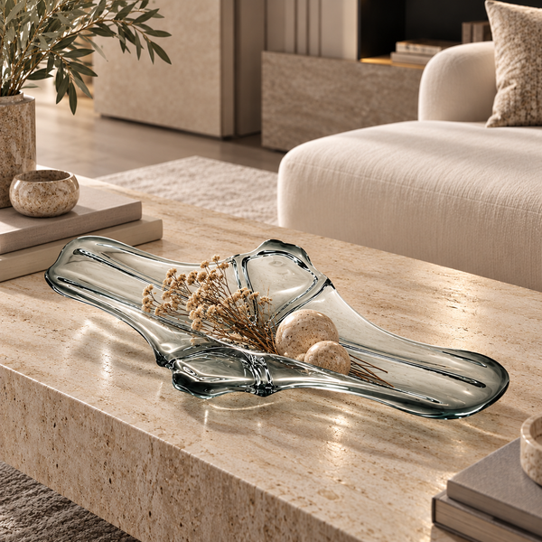 Clear Leaf-Shaped Handmade Glass Decorative Plate - 79cm