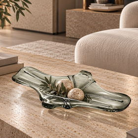 Clear Leaf-Shaped Handmade Glass Decorative Plate - 60cm