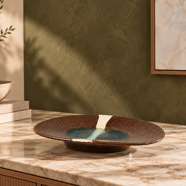 Brown & Blue Lakeside Decorative Ceramic Bowl - 38cm
