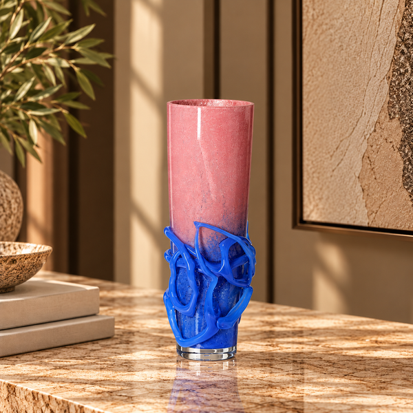 Pink & Blue Handmade Glass Vase – 36cm