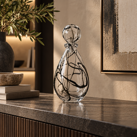 Clear & Black Line Handmade Glass Vase - 42cm