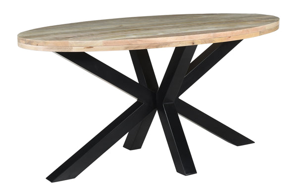 Solid Mango Wood Oval Dining Table 160cm – Galaxie Spider Frame