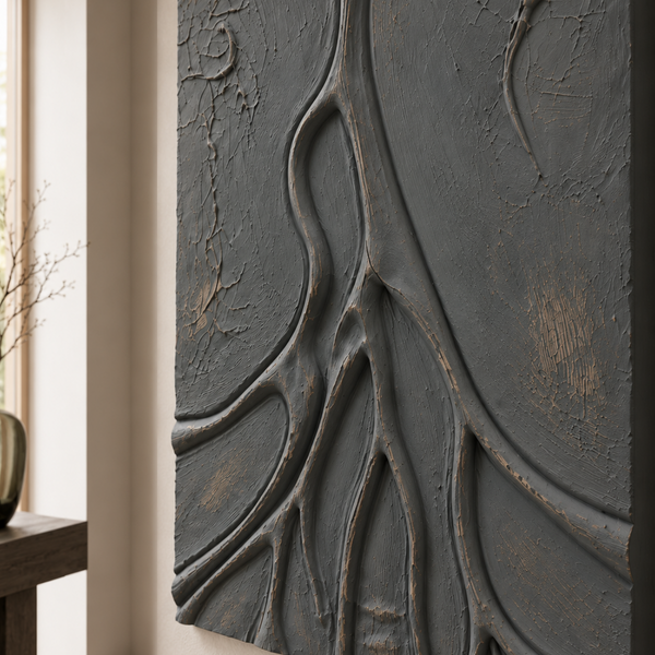 Carved 3D Wall Art - Textured Grey Abstract Statement Piece 75 x 100cm
