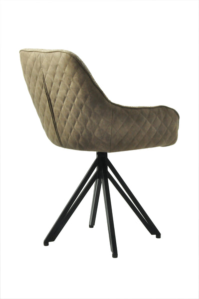 Terra Rotatable Taupe Boucle Dining Chair with Diamond Quilting and Black Coated Legs