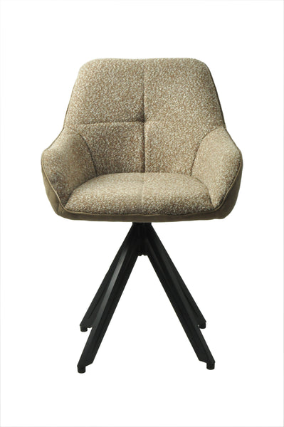 Terra Rotatable Taupe Boucle Dining Chair with Diamond Quilting and Black Coated Legs