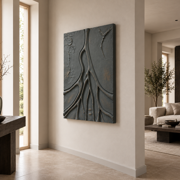 Carved 3D Wall Art - Textured Grey Abstract Statement Piece 75 x 100cm
