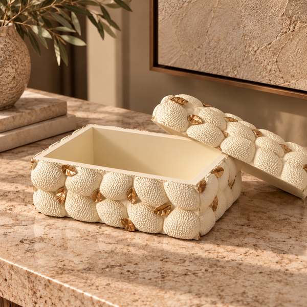 White & Gold Lemon Decorative Resin Box - 22cm