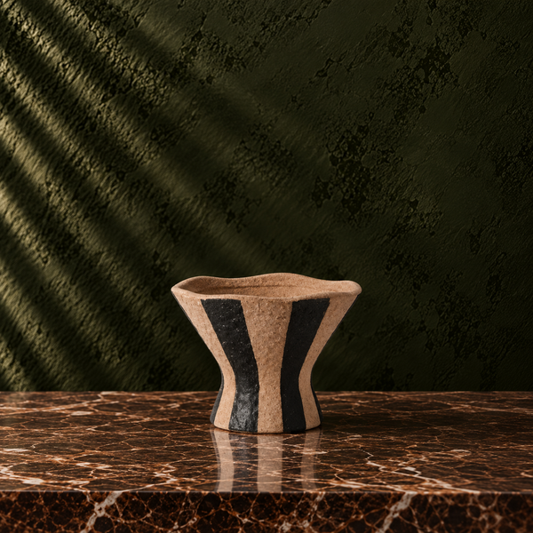 Black & Mocha Beige Hand-Painted Striped Ceramic Vase - 12cm