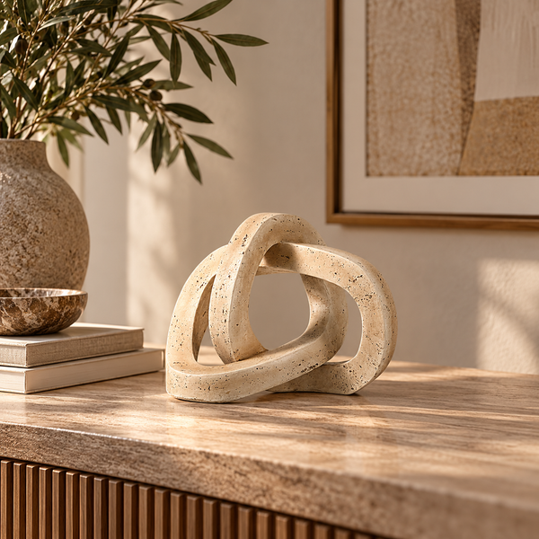 Cream Interlocking Abstract Resin Sculpture – 31cm