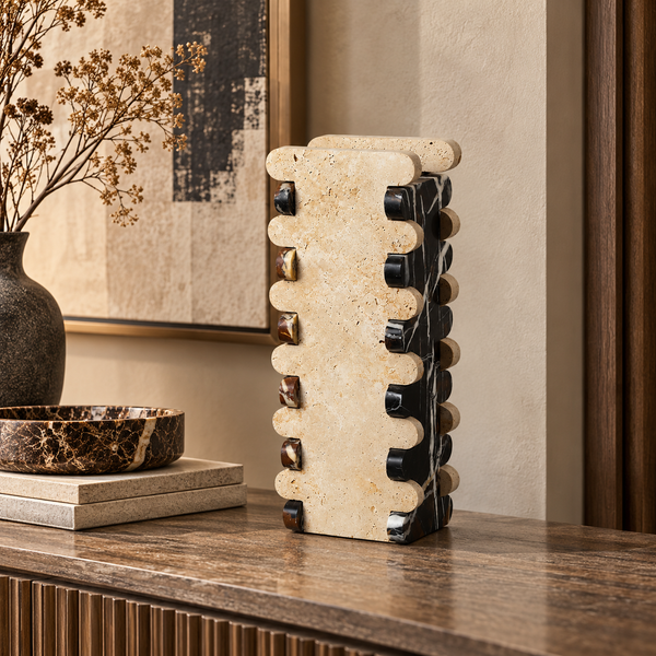 Cream, Black & Brown Marble Dovetail Vase - 36cm