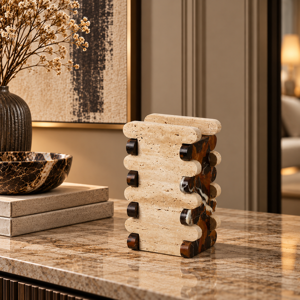 Cream, Black & Brown Marble Dovetail Vase - 24cm