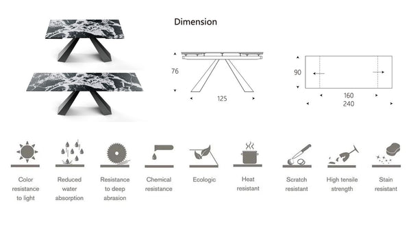 Oasis Extendable Italian Sintered Stone Dining Table in Grey Concrete Marble Look 160-200-240 cm