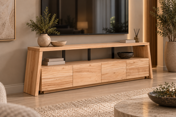 Solid Acacia Wood TV Unit with 5 Drawers – Flow 170cm