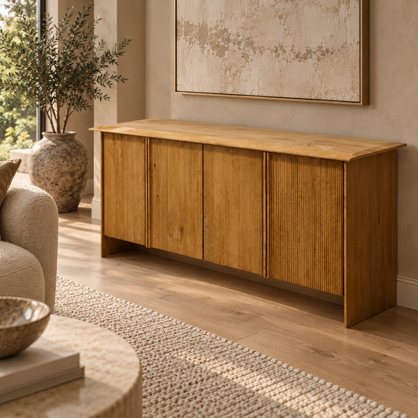 Solid Mango Wood Fluted Sideboard 180cm - Parma
