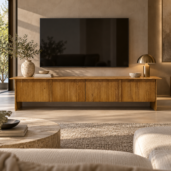 Solid Mango Wood Fluted TV Unit 220cm - Parma